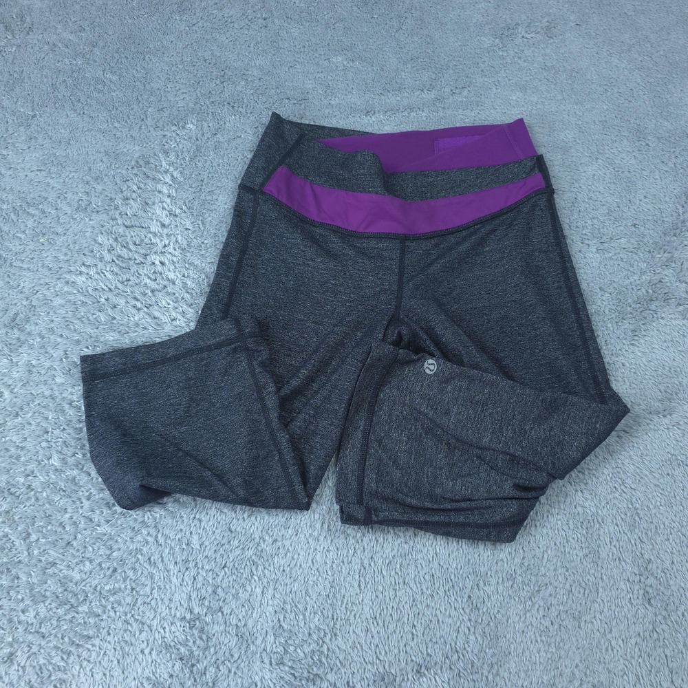 Lululemon Pants Womens 4 Gray Purple Waistband Crop Leggings Yoga Activewear